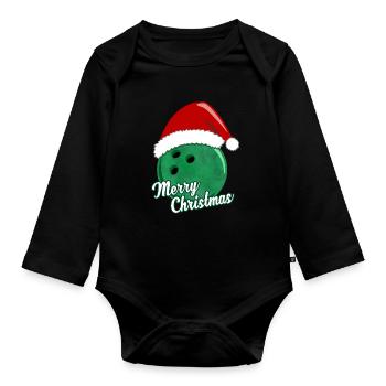 Merry Christmas Bowling Ball Green Gift - Organic Longsleeve Baby Bodysuit - black - Front