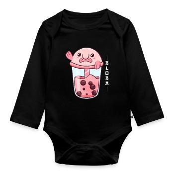 Blobfish Boba Bubble Milk Tea - Organic Longsleeve Baby Bodysuit - black - Front