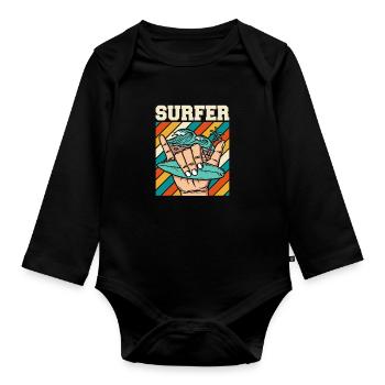 Surfer Surfen Cool Retro Surfer Vintage Surf - Baby Bio-Langarm-Body - Schwarz - Vorne