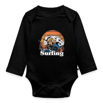 Surfer Surfen Cool Retro Surfer Vintage Surf - Baby Bio-Langarm-Body - Schwarz - Vorne