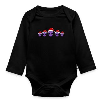 Weihnachtliche Alien Köpfe Lustiges Geschenk - Baby Bio-Langarm-Body - Schwarz - Vorne