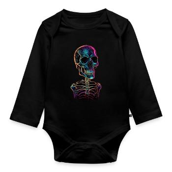Bunter abstrakter Totenkopf - Baby Bio-Langarm-Body - Schwarz - Vorne