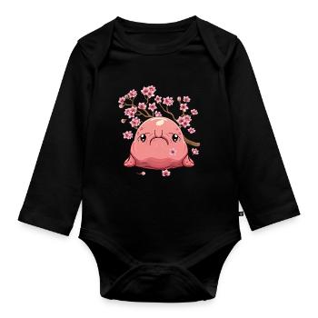 Kawaii Blobfish Japanese Cherry Blossoms - Organic Longsleeve Baby Bodysuit - black - Front