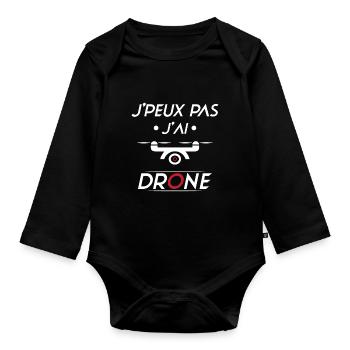 J'peux pas j'ai Drone - Body Bébé bio manches longues - noir - Devant