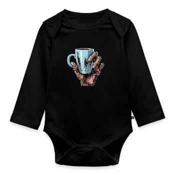 Coffee Cafe Halloween Zombie Hand - Organic Longsleeve Baby Bodysuit - black - Front