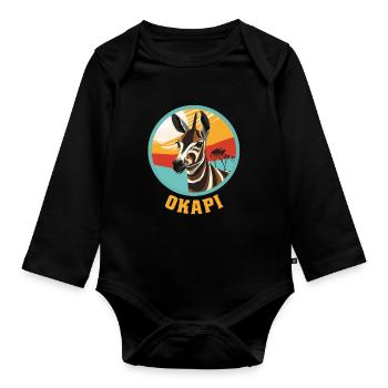 Okapi coucher de soleil Animal - Body Bébé bio manches longues - noir - Devant