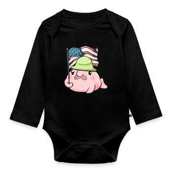 Kawaii patriotique Blobfish 4 juillet drapeau américain - Body Bébé bio manches longues - noir - Devant