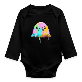 Kawaii Blobfish dégoulinant de peinture - Body Bébé bio manches longues - noir - Devant