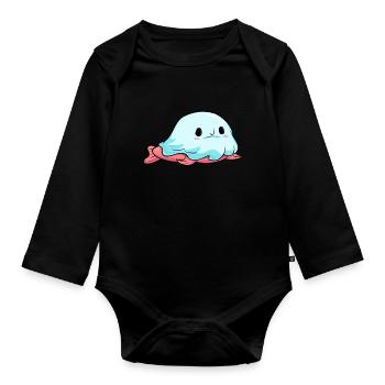 Kawaii Halloween Blobfisch Geist Boo - Baby Bio-Langarm-Body - Schwarz - Vorne