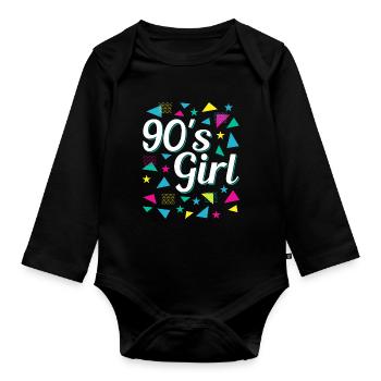 Retro 90er Girl Power Stil Popkultur - Baby Bio-Langarm-Body - Schwarz - Vorne