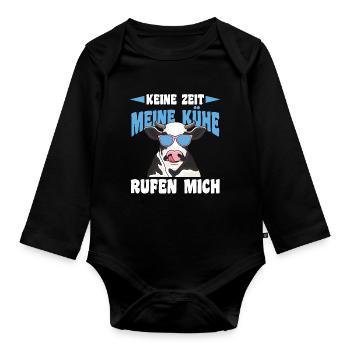 Kuh Bauernhof Kuhbauer Landwirt Rind Kühe - Baby Bio-Langarm-Body - Schwarz - Vorne