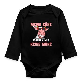 Kuh Bauernhof Kuhbauer Landwirt Rind Kühe - Baby Bio-Langarm-Body - Schwarz - Vorne