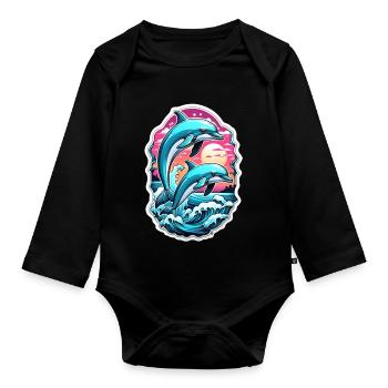 Delfin und Ozean - Baby Bio-Langarm-Body - Schwarz - Vorne