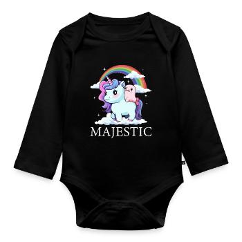 Blobfisch Einhorn Regenbogen - Baby Bio-Langarm-Body - Schwarz - Vorne