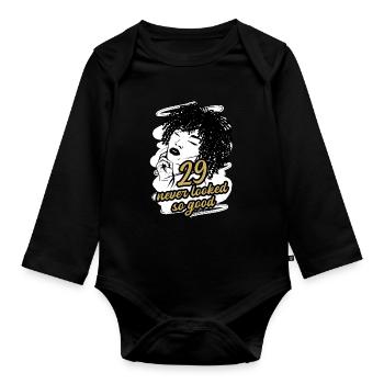 29 und Glamour Pur Stilvoll Feiern - Baby Bio-Langarm-Body - Schwarz - Vorne