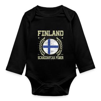Cooles Finnland Design - Baby Bio-Langarm-Body - Schwarz - Vorne