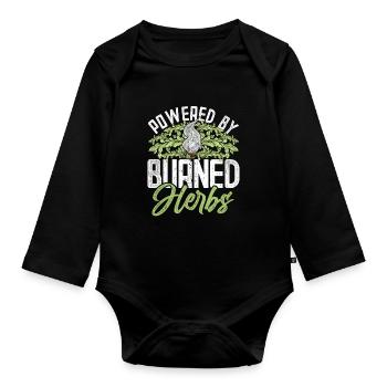 Wohnung Ausräuchern Powered By Burned Herbs - Baby Bio-Langarm-Body - Schwarz - Vorne