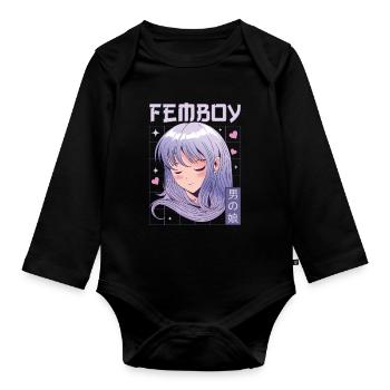Femboy Crossdressing Crossdresser MTF Anime - Baby Bio-Langarm-Body - Schwarz - Vorne