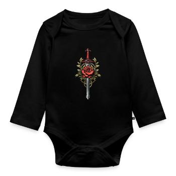 Épée Goth Rose rouge - Body Bébé bio manches longues - noir - Devant