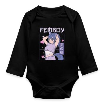 Femboy Crossdressing Crossdresser MTF Anime - Baby Bio-Langarm-Body - Schwarz - Vorne