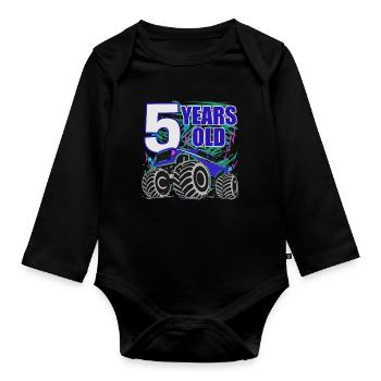 Monster Truck Adventure for 5-Year-Olds - Organic Longsleeve Baby Bodysuit - black - Front