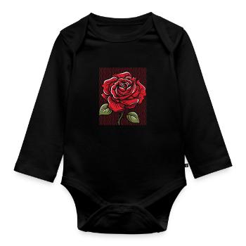 Red Rose Goth Cool Abstract Rose Line Art - Organic Longsleeve Baby Bodysuit - black - Front