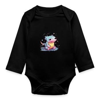 Süßer Anime -Stil Axolotl Kawaii - Baby Bio-Langarm-Body - Schwarz - Vorne