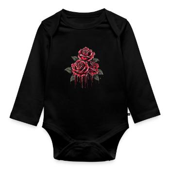 Rote Rose Goth Cool - Baby Bio-Langarm-Body - Schwarz - Vorne
