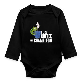 J’aime le café et le caméléon T-shirt - Body Bébé bio manches longues - noir - Devant