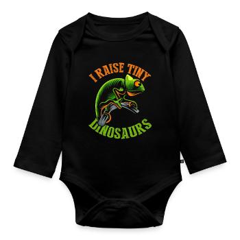 Je soulève de minuscules dinosaures, caméléon T-shirt - Body Bébé bio manches longues - noir - Devant