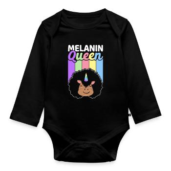 Brown Skin Queen Schwarze Geschichte - Baby Bio-Langarm-Body - Schwarz - Vorne