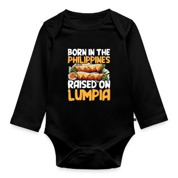 Born In The Philippines Raised On Lumpia - Baby Bio-Langarm-Body - Schwarz - Vorne