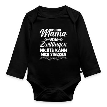 Mutter Mama von Zwillingen Zwillingsmama - Baby Bio-Langarm-Body - Schwarz - Vorne