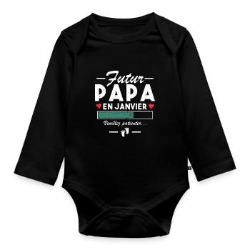 Futur Papa En Janvier Bébé Homme Cadeau - Body Bébé bio manches longues - noir - Devant