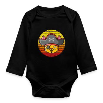 Pirate Cat Retro - Organic Longsleeve Baby Bodysuit - black - Front