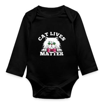 Katzenleben Zählen - Baby Bio-Langarm-Body - Schwarz - Vorne