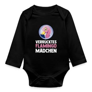 Verrücktes Flamingo Mädchen - Baby Bio-Langarm-Body - Schwarz - Vorne
