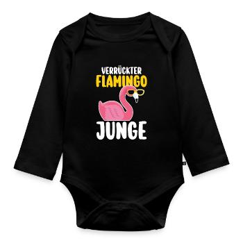 Verrückter Flamingo Junge - Baby Bio-Langarm-Body - Schwarz - Vorne