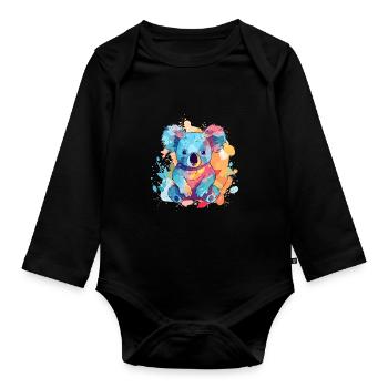 Mignon Anime Style Koala Kawaii - Body Bébé bio manches longues - noir - Devant