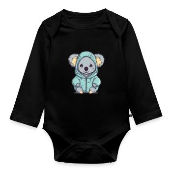 Süßer Anime -Stil Koala Kawaii - Baby Bio-Langarm-Body - Schwarz - Vorne