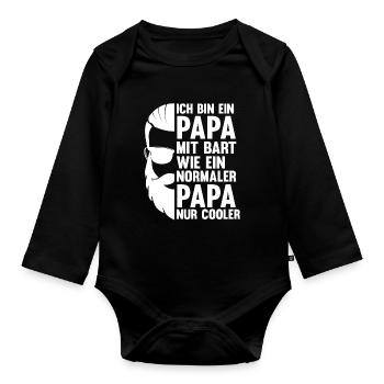 Papa Vater Bärtig Bartträger Schnurrbart Bart - Baby Bio-Langarm-Body - Schwarz - Vorne