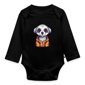 Süßer Anime -Stil Meerkat Kawaii - Baby Bio-Langarm-Body - Schwarz - Vorne