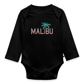 Neon Malibu Palm Tree Retro Style - Organic Longsleeve Baby Bodysuit - black - Front