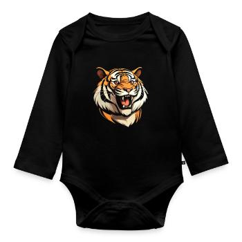 Tigre souriant - Body Bébé bio manches longues - noir - Devant