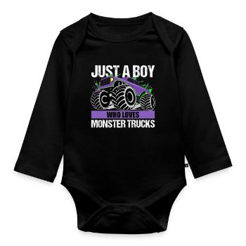 Boys Monster Truck Passion Gift - Organic Longsleeve Baby Bodysuit - black - Front