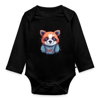 Süßer Anime -Stil Red Panda Kawaii - Baby Bio-Langarm-Body - Schwarz - Vorne