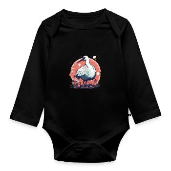 Mignon Anime Style rouge couronné grue Kawaii - Body Bébé bio manches longues - noir - Devant