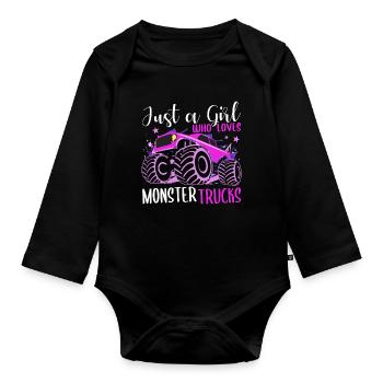 Mädchen Power Monster Truck Flair - Baby Bio-Langarm-Body - Schwarz - Vorne