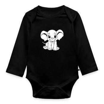 Éléphant souriant - Body Bébé bio manches longues - noir - Devant