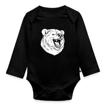 Ours Brun Ours Souriant - Body Bébé bio manches longues - noir - Devant